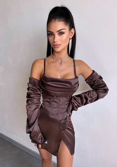 Комплект: корсет з рукавами    + спідниця міні з драпіруванням   | PUSHKA SHOP