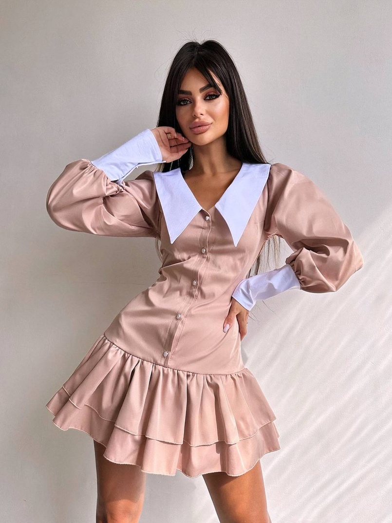 Котонова сукня з рюшами на гудзиках зі шнурівкою на спинці Котонова сукня з рюшами на гудзиках зі шнурівкою на спинці | PUSHKA SHOP