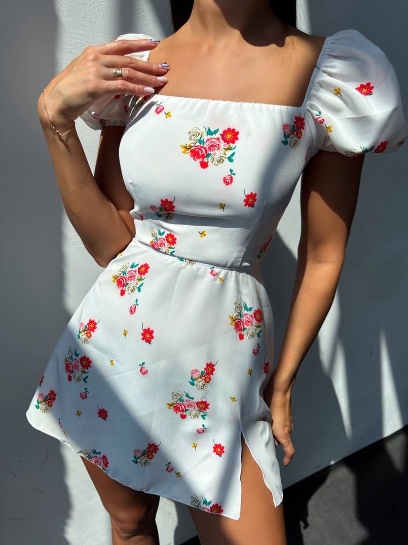 Сукня- міні у квітковий принт зі шнурівкою на спинці  | PUSHKA SHOP