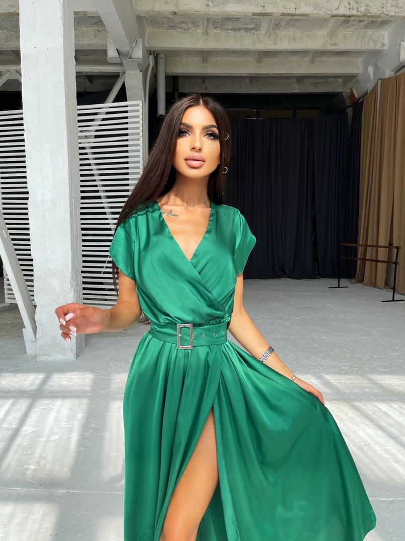 Шелковое платье-миди с широким поясом  | PUSHKA SHOP