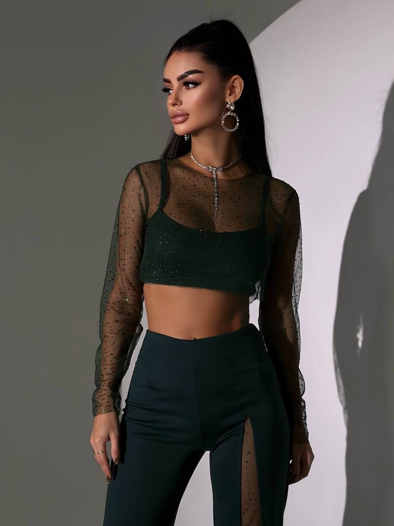 Комплект: топ + штани із сіткою зі стразами  | PUSHKA SHOP