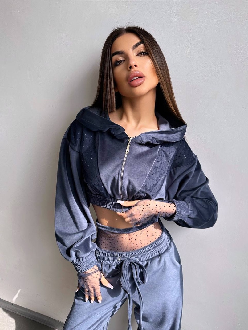 Велюровий комплект декорований стразами( бомбер+ рукавички+ штани + трусики) | PUSHKA SHOP