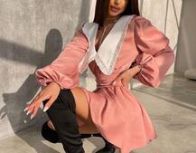 Сукня з коміром та об'ємними рукавами з широким поясом Сукня з коміром та об'ємними рукавами з широким поясом | PUSHKA SHOP