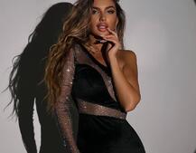 Оксамитова сукня із вставками сітки зі стразами   | PUSHKA SHOP