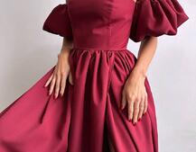 Сукня максі  з розрізом на спідниці та об’ємними рукавами  | PUSHKA SHOP