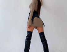 Трикотажное платье гольф с мини юбкой-корсетом из эко-кожи | PUSHKA SHOP