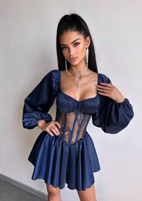 Атласна сукня з обʼємними рукавами та мереживом | PUSHKA SHOP