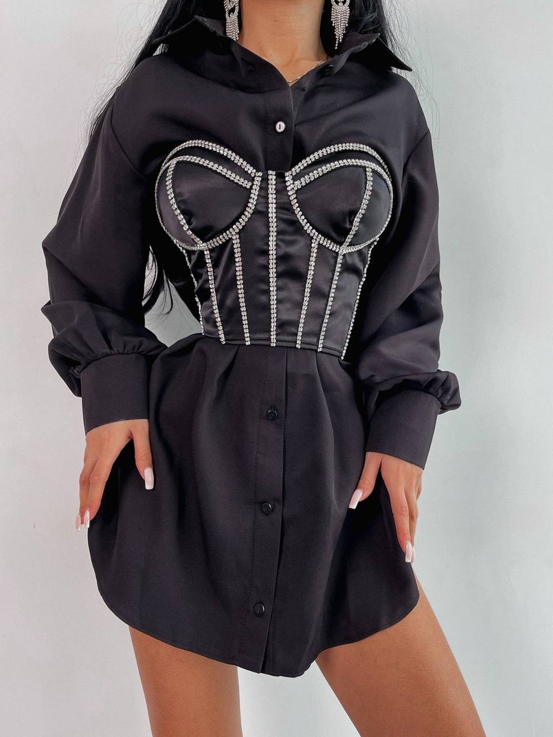 Приталена сукня-сорочка+корсет, декорований стразами | PUSHKA SHOP