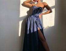 Комплект: корсет-бюстьє , декорований стразами + спідниця максі з розрізом Комплект: корсет-бюстьє , декорований стразами + спідниця максі з розрізом | PUSHKA SHOP