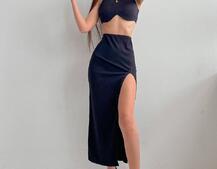 Комплект: топ с чашечками с эффектом push up + юбка миди с разрезом  | PUSHKA SHOP