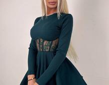 Трикотажна корсетна сукня з мереживом та пишною спідницею  | PUSHKA SHOP