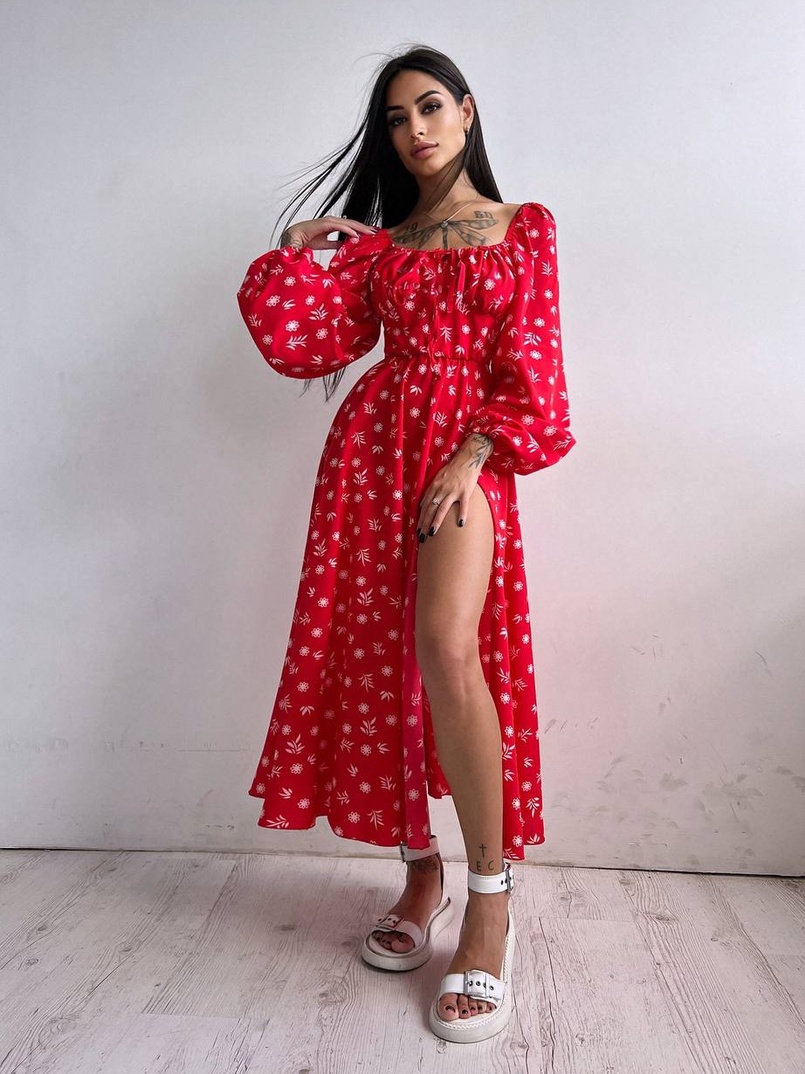 Сукня міді з розрізом на спідниці  | PUSHKA SHOP