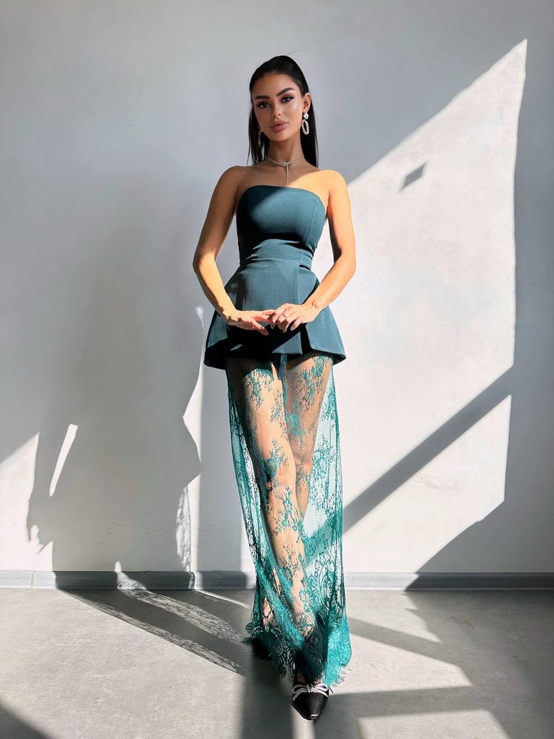 Комплект: піджак + блуза з баской + мереживна спідниця-шорти  | PUSHKA SHOP