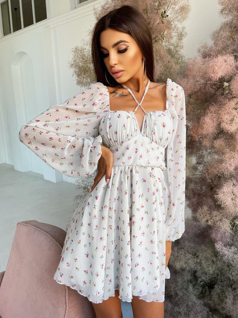 Шифоновое платье с завязками на груди  | PUSHKA SHOP