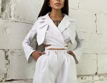 Комплект: укорочённый пиджак с завязками на талии + брюки Комплект: укорочённый пиджак с завязками на талии + брюки | PUSHKA SHOP