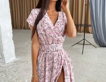 Цветочное платье-миди с широким поясом  Цветочное платье-миди с широким поясом  | PUSHKA SHOP