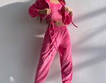 Велюровий комплект трійка: кофта + корсет з чашечками + джогери  | PUSHKA SHOP