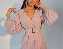 Блестящее платье с широким поясом   | PUSHKA SHOP