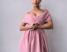 Сукня максі  з відкритими плечима та розрізом на спідниці | PUSHKA SHOP