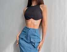 Комплект: джинсова спідниця  + топ з філіжанками  Комплект: джинсова спідниця  + топ з філіжанками  | PUSHKA SHOP