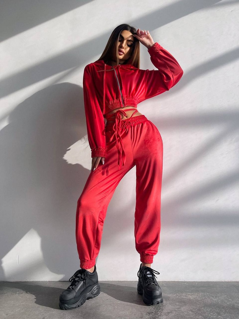 Велюровий комплект трійка: кофта + корсет з чашечками + джогери  | PUSHKA SHOP