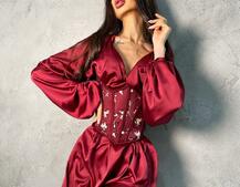 Комплект: шелковое платье на завязках с корсетом  | PUSHKA SHOP