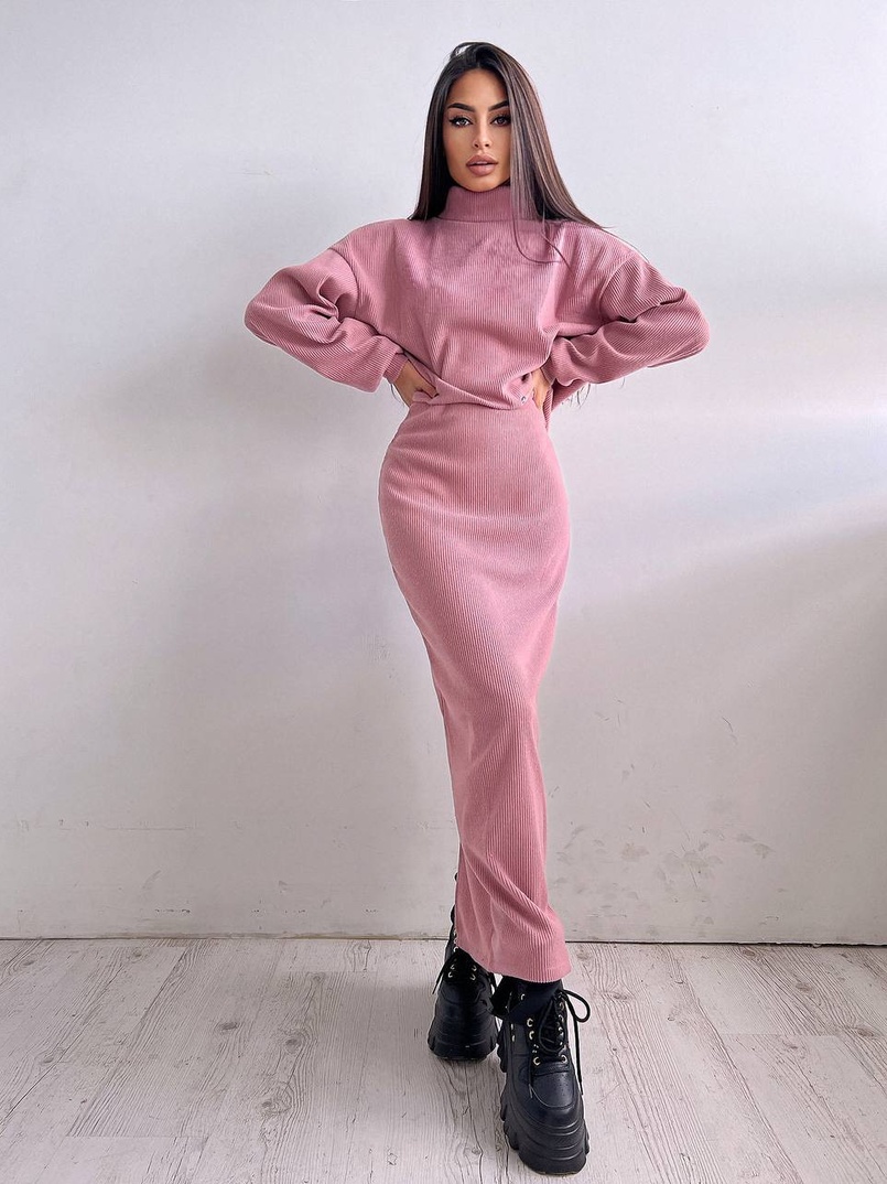 Костюм із теплого трикотажу-рубчика: светр + спідниця Костюм із теплого трикотажу-рубчика: светр + спідниця | PUSHKA SHOP