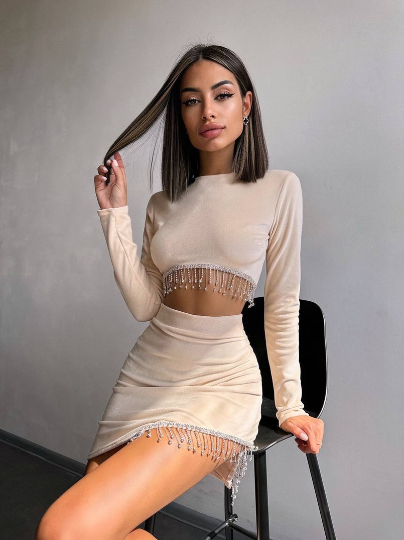 Оксамитовий комплект, декорований бахромою зі страз | PUSHKA SHOP