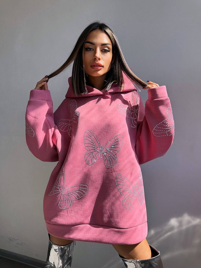 Трендове худі over size із сяючими стразами  | PUSHKA SHOP