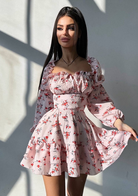 Квіткова сукня з воланами та шнуровкою по спинці | PUSHKA SHOP