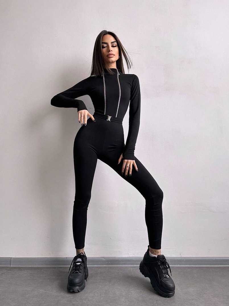 Облягаючий комбінезон з двома змійками та застібкою на талії | PUSHKA SHOP