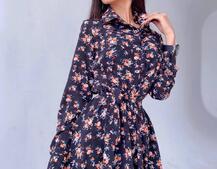 Цветочное платье-рубашка на пуговицах | PUSHKA SHOP