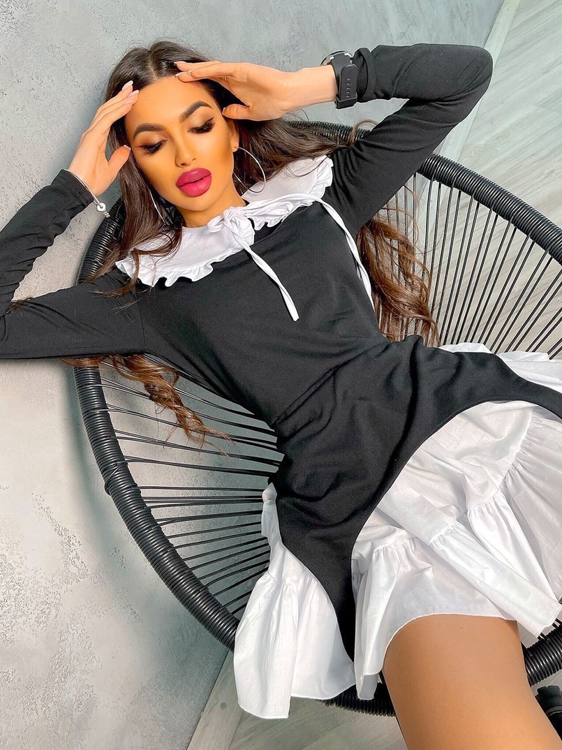 Трикотажное платье со съемным воротничком и подъюбником Трикотажное платье со съемным воротничком и подъюбником | PUSHKA SHOP