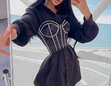 Приталена сукня-сорочка+корсет, декорований стразами | PUSHKA SHOP