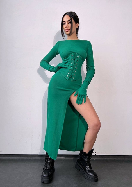 Комплект: трикотажне плаття- міді + корсет + рукавички | PUSHKA SHOP