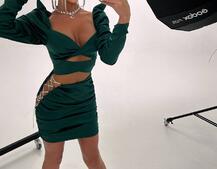 Сукня міні з драпіруванням, декорована стразами  | PUSHKA SHOP