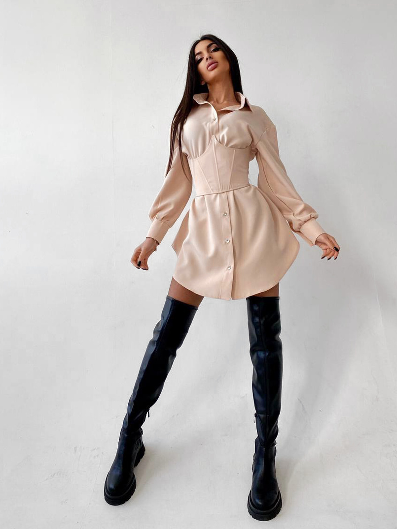 Платье-рубашка с корсетом на косточках со шнуровкой Платье-рубашка с корсетом на косточках со шнуровкой | PUSHKA SHOP