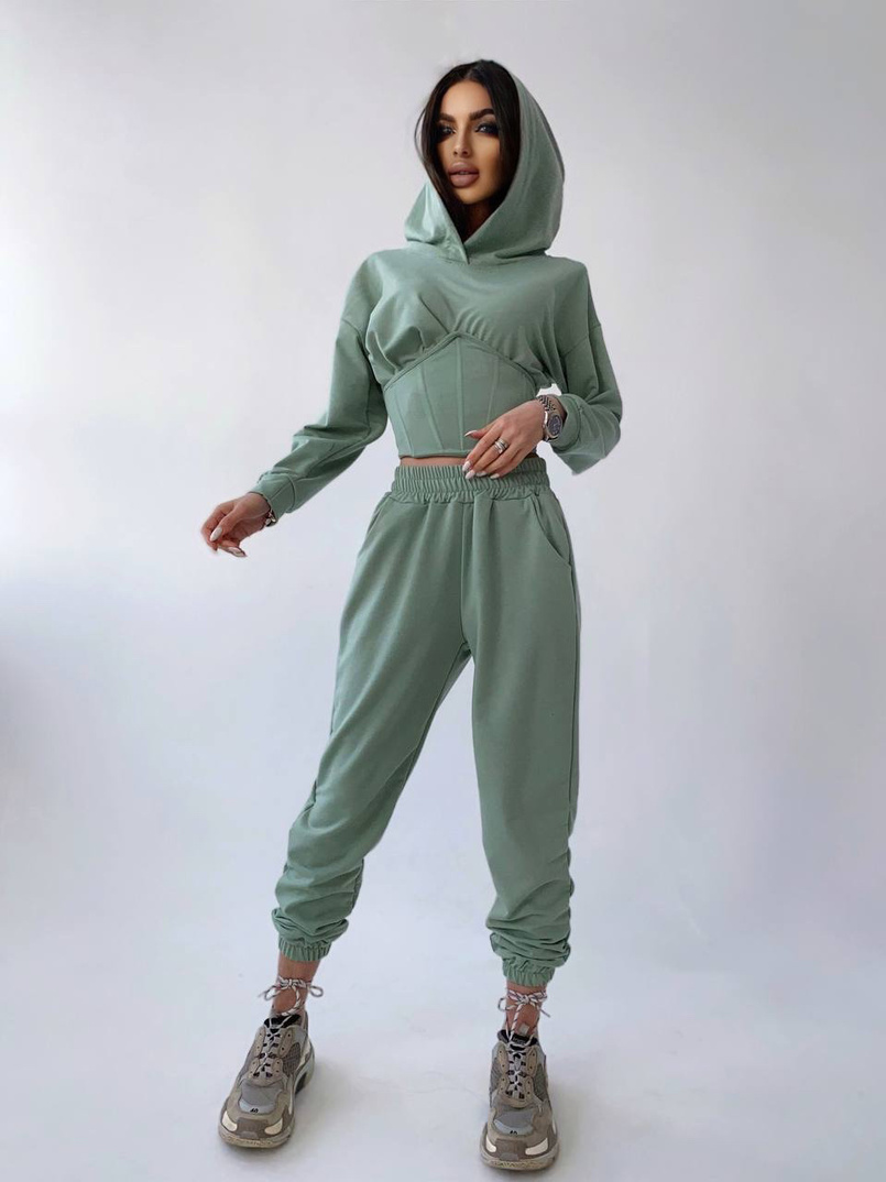 Костюм: укорочённое худи с корсетом+ джоггеры  Костюм: укорочённое худи с корсетом+ джоггеры  | PUSHKA SHOP