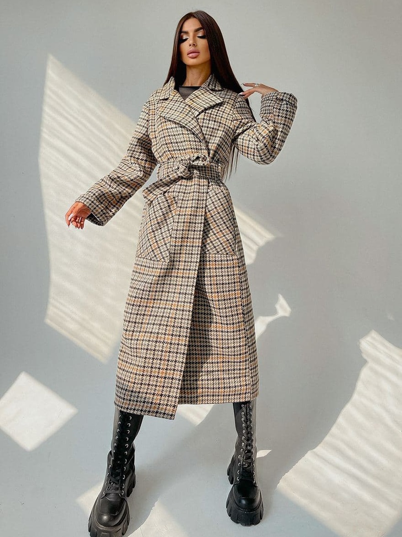 Кашемировое пальто в клетку на подкладке Кашемировое пальто в клетку на подкладке | PUSHKA SHOP