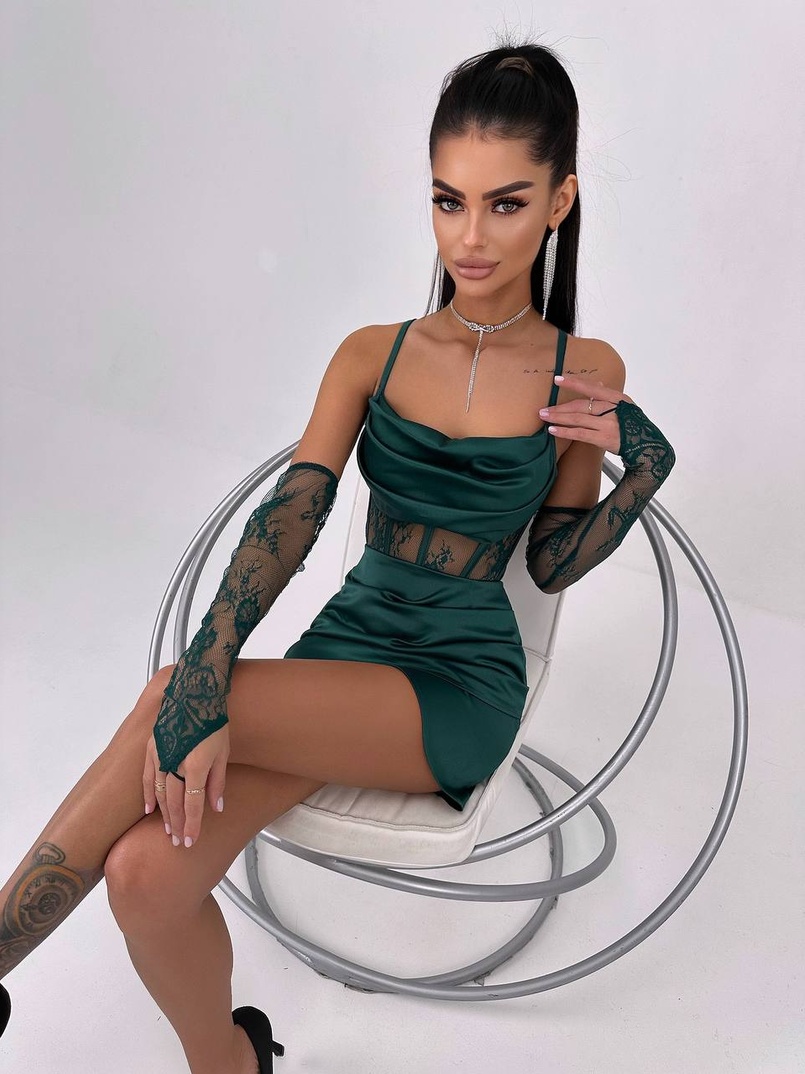 Комплект: корсет, декорований мереживом   + рукавички+ спідниця міні з драпіруванням   | PUSHKA SHOP