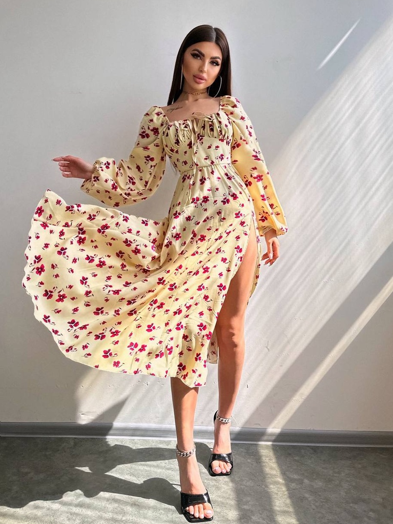 Сукня міді з квітковим принтом  | PUSHKA SHOP