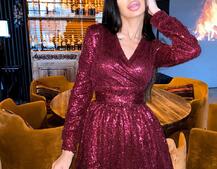 Платье в пайетки с широким поясом и завязками на талии | PUSHKA SHOP