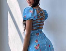 Сукня- міні у квітковий принт зі шнурівкою на спинці  | PUSHKA SHOP