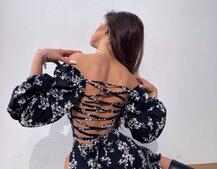 Квіткова сукня-міді зі шнурівкою на спинці та розрізом на ніжці | PUSHKA SHOP