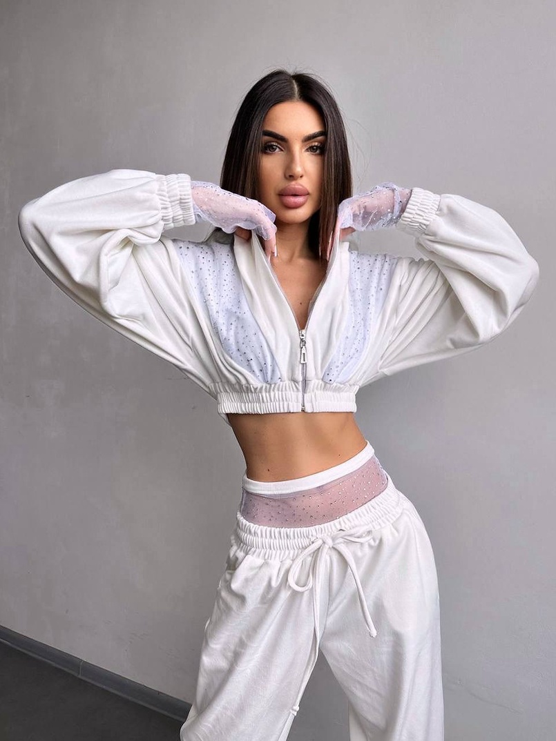 Велюровий комплект декорований стразами( бомбер+ рукавички+ штани + трусики) | PUSHKA SHOP