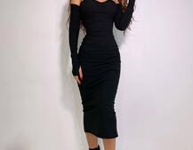 Облегающее платье  миди с чашечками с эффектом push up  | PUSHKA SHOP