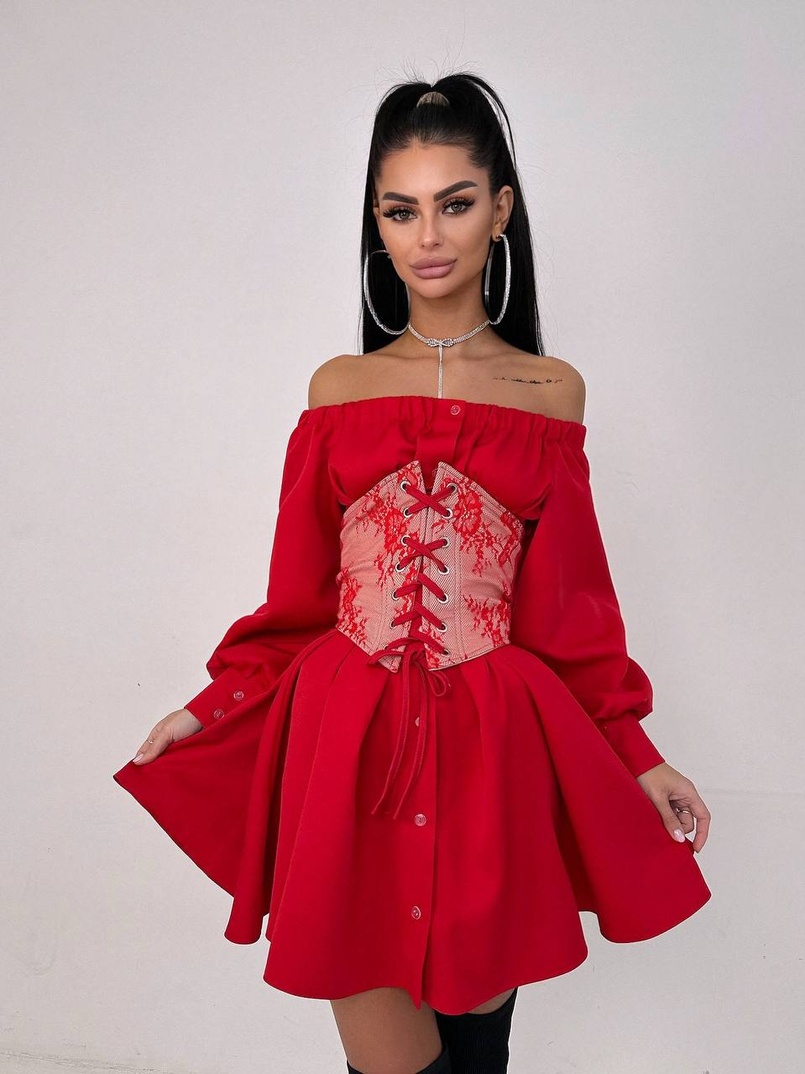 Приталена сорочка на плічках+  мереживний корсет | PUSHKA SHOP