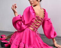 Сукня з воланами та шнурівкою  по спинці | PUSHKA SHOP