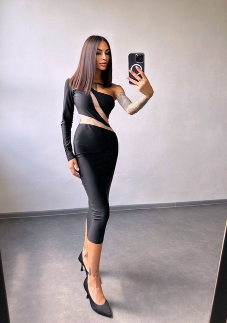 Сукня міді  із вставками сітки  | PUSHKA SHOP