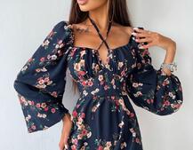 Цветочное платье миди с завязками на груди  | PUSHKA SHOP